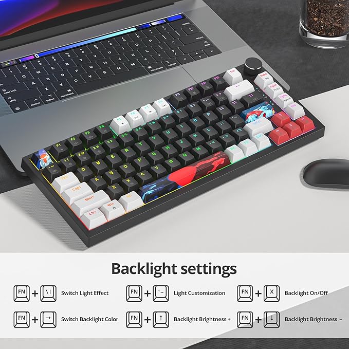 75% Mechanical Gaming Keyboard - Hot Swappable RGB Backlit Custom Keyboard with Knob Gasket Mount USB Wired 82 Keys (White Black Linear Red Switch)