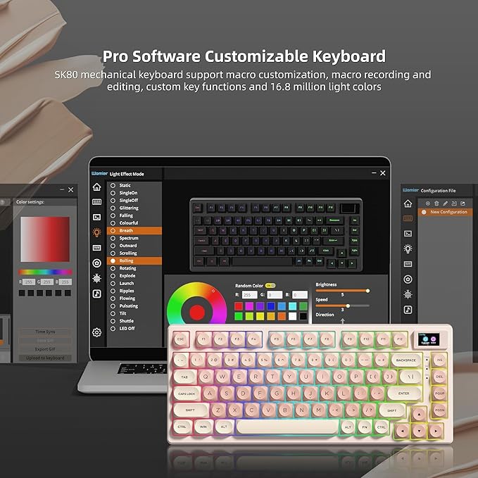 Womier SK80 75% Foundation Mechanical Gaming Keyboard with Color Multimedia Display Pink Creamy Keyboards Jelly Keycaps Hot Swappable RGB Wired Key Board Pre-lubed POM Switch for Mac/Win Pink