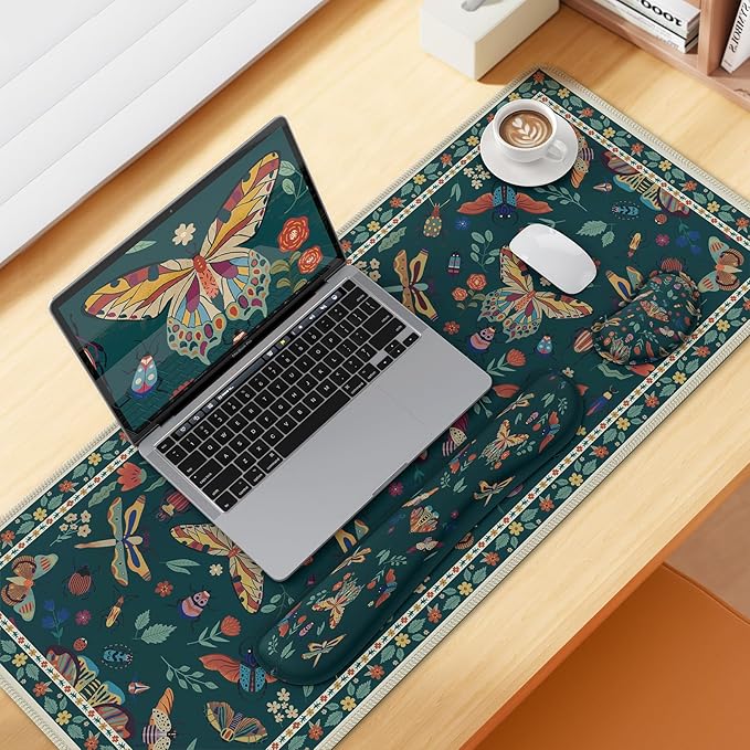 iCasso Large Mouse pad for Desk Computer Desk Mat 3Pcs XXL Keyboard and Mouse Pad + Keyboard Wrist Rest Desk Matt for Desktop Easy Typing Pain Relief Ultra Thick Mousepad Keyboard Mat(Green)
