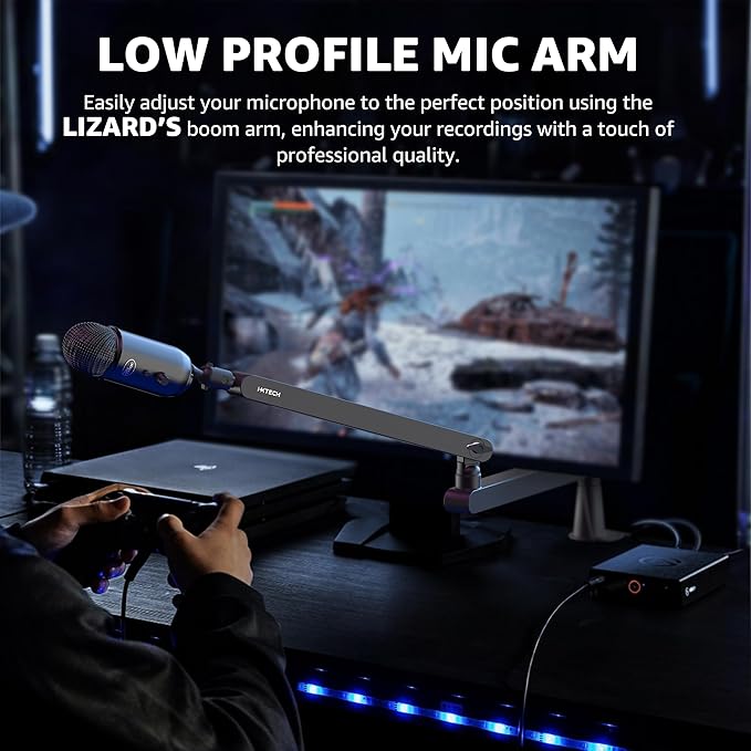 IXTECH Mic Arm Desk Mount Low Profile 360° Swivel Mic Boom Arm Adjustable Microphone Arm with Detachable Rise Column and Built-In Cable Management for Streaming and Recording.