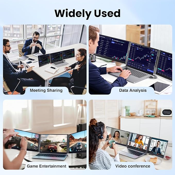 Laptop Screen Extender 15.6 Ultra Light &amp Thin Triple Portable Monitor for Laptop with 1080P FHD IPS Display Two Cable USB-C/HDMI Plug-Play Monitor Extender for Mac/Win/Android Fits 13-17 Lap