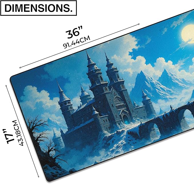 MPCO. Dark Fantasy Large Gaming Desk Pad - 36 x 17 Duraglyde Fabric The Frost King’s Castle Desk Mats - Non-slip Washable Smooth Glide for Precision Gaming &amp Work