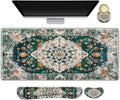 AIMSA Desk Mat Set Large Mouse Pad + Mouse Wrist Rest + Keyboard Wrist Support + Coaster 4in1 Rug Gaming Mouse Pad Combo for Home Office Retro Boho Art