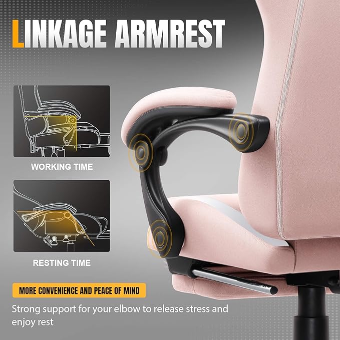 GTPLAYER Gaming Chair with Foot Rest &amp Pocket Spring Cushion Breathable Fabric for Home Office Desk Ergonomic High Back Computer Chair with Headrest &amp Lumbar Support Pink