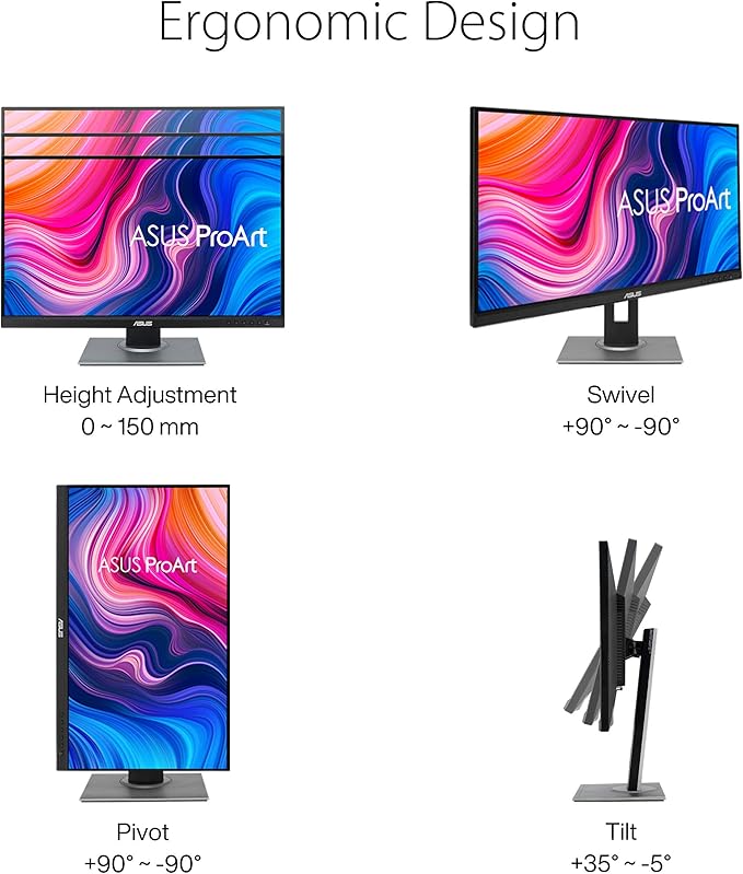 ASUS ProArt Display PA278QV 27” WQHD (2560 x 1440) Monitor 100% sRGB/Rec. 709 ΔE &lt 2 IPS DisplayPort HDMI DVI-D Mini DP Calman Verified Eye Care Anti-Glare Tilt Pivot Swivel Height Adjustabl