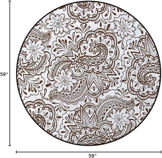 Cream Non-Slip Area Rug Small Accent Distressed Throw Rugs Floor Carpet for Door Mat Entryway Bedrooms Laundry Room Decor Antique Victorian Style Old Country Diameter 59 in
