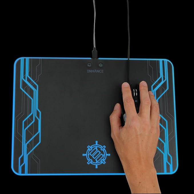 ENHANCE LED Gaming Mouse Pad RGB - Hard Mouse Pad with 7 Light Up Modes and Brightness Controls - Large Surface (13.75 x 9.8 in) with Glowing Lights and Rubber Non-Slip Grip for Desktop Gamers
