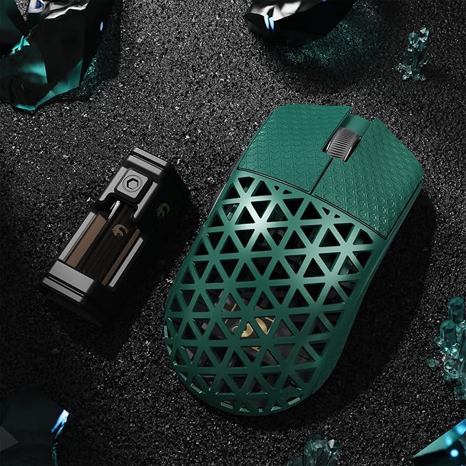 MAMBASNAKE M5 Ultra Carbon Fiber 8000Hz Wireless Gaming Mouse 39g Superlight 42000DPI PAW3950MAX Sensor Nordic 52840 MCU Chip Bluetooth/2.4G/USB-C Wired Mice with Coiled Cable for PC/Mac (Green)