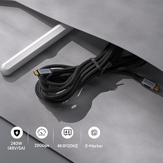 Short USB C 3.2 Gen 2x2 Cable [0.5FT2Pack] Compatible with Thunderbolt 3 CableUSB C 20Gbps Data TransferType C 240W Fast Charging4K@120Hz Video Output for MonitorDisplaySSD.DockingHub.