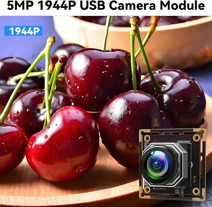 USB Camera Module 5Megapixels 1944P 30fps Color Camera Module with 185Degree Autofocus Fisheye Lens Lightburn Webcam for Linux Mac OS Raspberry pi Widely Used in Industrial Security Monitoring