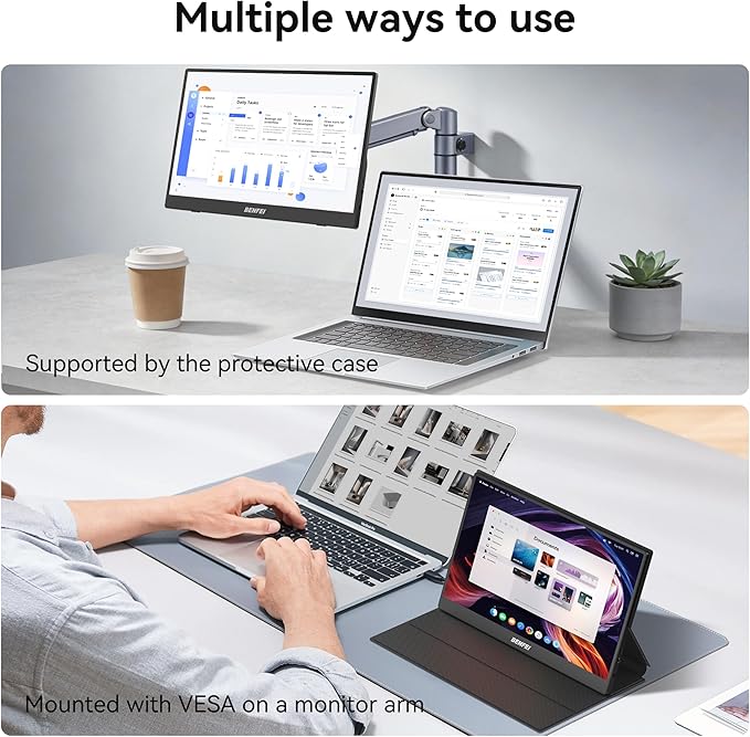 BENFEI Portable Monitor 15.6'' FHD 1080P HDMI USB-C Gaming Display Ultra-Slim IPS HDR Screen w/Smart Cover &amp Speakers Plug &amp Play External Monitor for Laptop PC Phones Tablet PS5/4 Xbox Swi