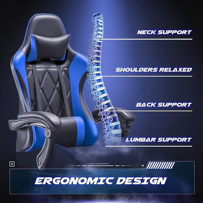 Homall Gaming Chair Computer Chair with Footrest and Massage Lumbar Support Ergonomic High Back Video Game Chair with Swivel Seat and Headrest (Blue)