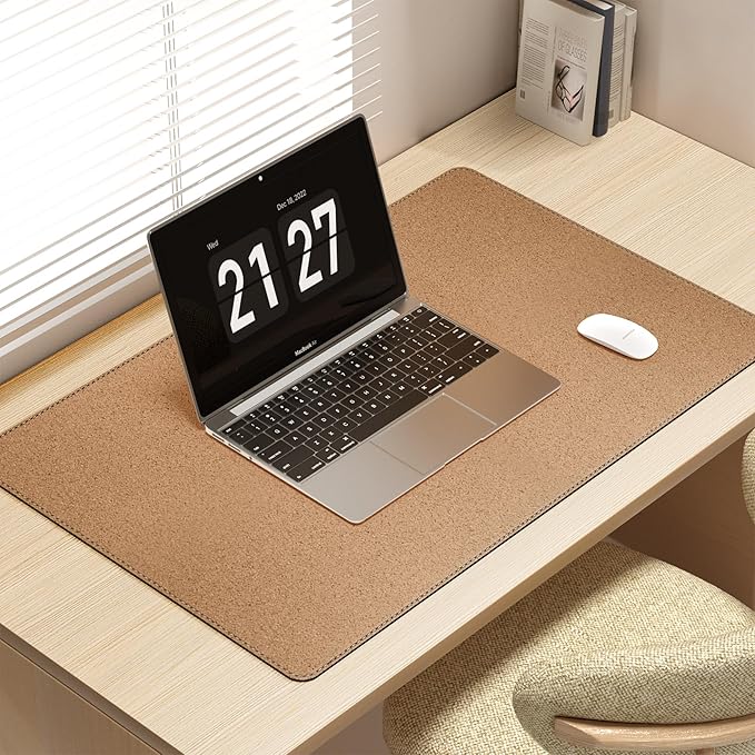 Mydours Dual-Sided PU Leather Desk Mat 31.5x19.7 - Extra Large Cork Backing Mouse Pad for Office &amp Home Premium Writing Surface Waterproof Computer Desk Pad Protector for Laptop and Keyboard