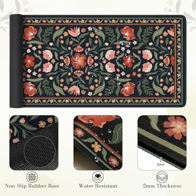 Keyboard Mouse Pad Set Floral Desk Wrist Pad Comfortable Keyboard Wrist Rest and Coaster Non-Slip Table Decor Desk Accessories for Women