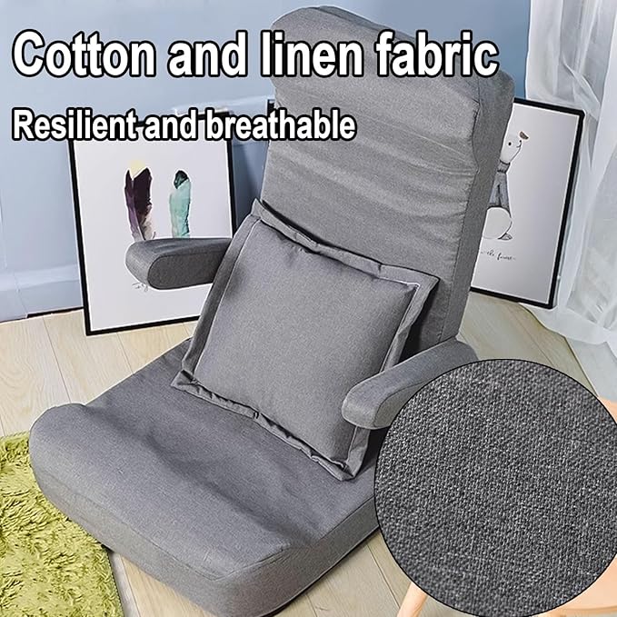 Floor Gaming Chair Filled with High-Density Sponge Folding Lazy Sofa Sleeper Bed with 1 Pillow Backrest with 42-Level Angle Adjustment for Living Room Bedroom(Gray)