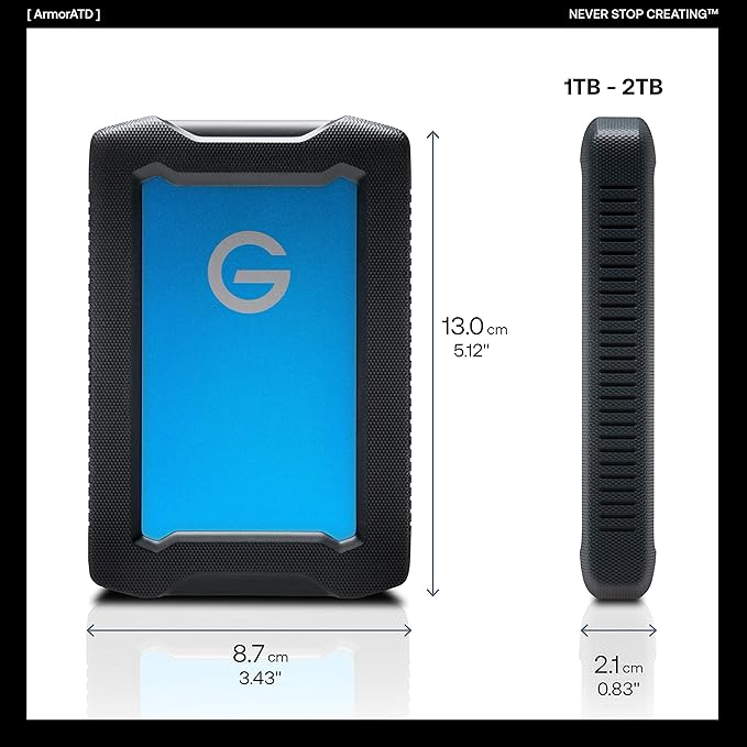 G-Technology 1TB ArmorATD All-Terrain Rugged Portable External Hard Drive - USB-C USB 3.1 Gen 1 - 0G10433-1