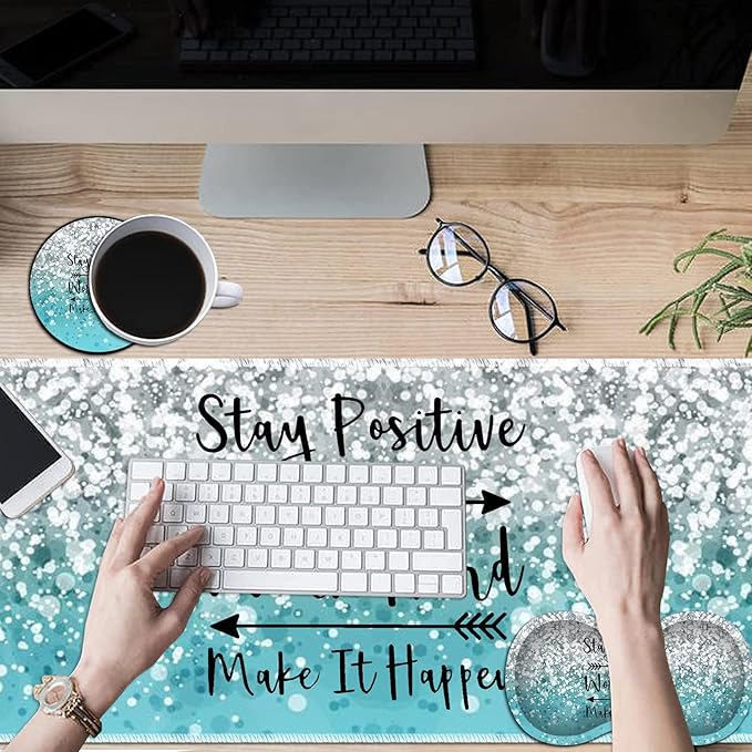 Large Game Mouse Pad + Wrist Support Pad + Coffee Coaster Blue Flash Bible Pattern Foldable Table Mat with Stitched Edge Non-Slip Set Pad Suitable for Office Work and Home