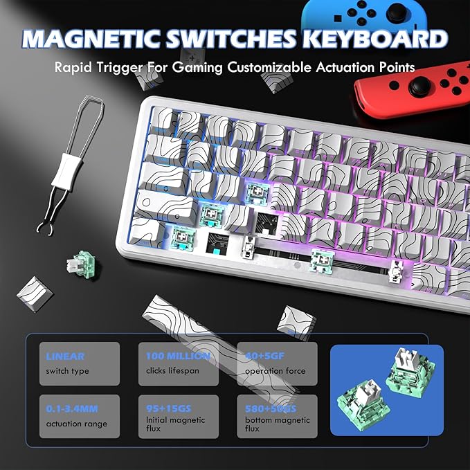 ATTACK SHARK X11 &amp X65 PRO HE Rapid Trigger Hall Effect Keyboard60% Magnetic Keyboard 8K Polling Rate RGB Hot SwapWireless Gaming Mice with Charging Dock 22K DPIBT/2.4Ghz/WiredCoiled Cable-Whi