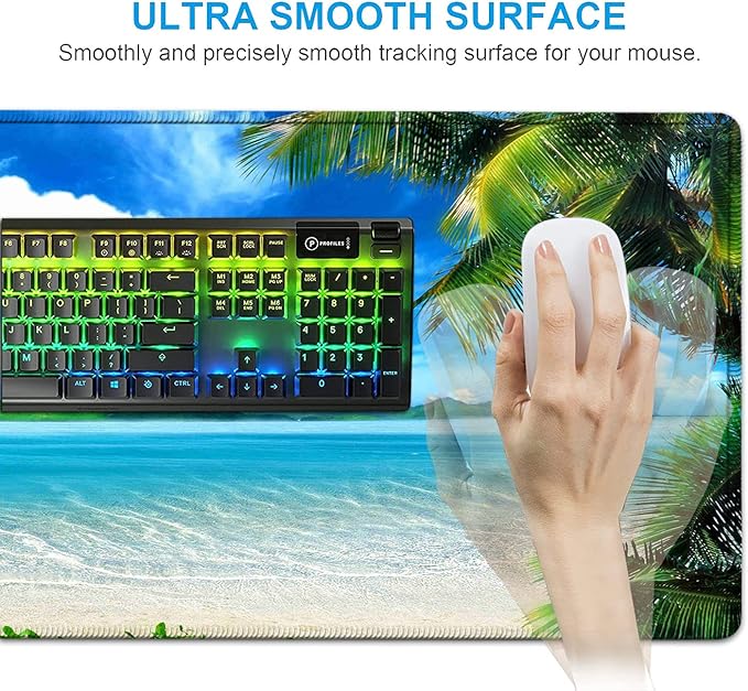 Large Mouse Pad Desk Mat Keyboard Pad+ Ergonomic Keyboard Wrist Rest Set Big Extended Laptop Protector Writing Mat for Desktop Home Office Coconut Trees on Sands Beach Seascape Gaming Mouse Pad