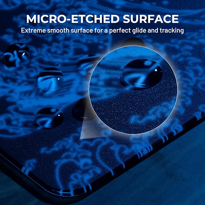 XVX Black Kanagawa Glass Mousepad 4.0 Hard Mouse Pad for Gaming Ultra-Smooth Micro-Etched Surface Mouse Mat with Non-Slip Rubber Base(410mm*310mm)