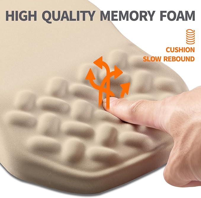 Ergonomic Slope Mouse Pad Wrist Support Wrist Rest Mousepad for Carpal Tunnel Pain Relief with Massage Bulge and Slow Rebound Memory Foam (12x8 inch Apricot)