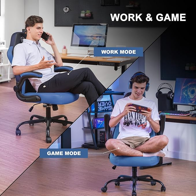GTPLAYER Video Gaming Chair Ergonomic Computer Gaming Chair with Flip-Up Armrests and Adjustable Height Comfortable Desk Chairs with Built-in Lumbar Support Recliner with 360°Swivel (Blue)