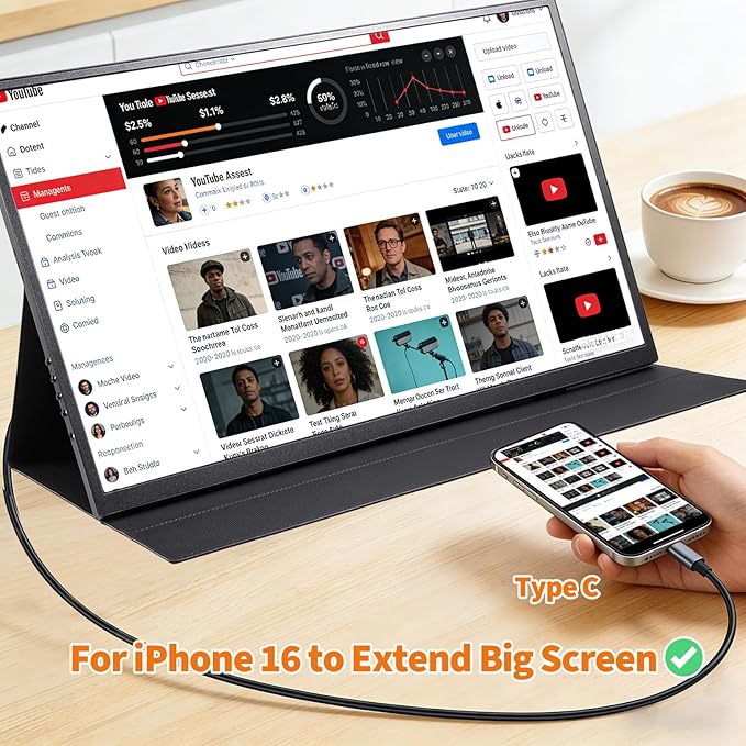 Large 18.5 Inch Portable Monitor 120Hz IPS FHD 1080P USB-C HDMI Display with Kikstand and Sleeve Case &amp VESA Mount 125% sRGB Ultra-Slim Second Screen for Laptop/PC/PS5/Switch – Built-in Speaker