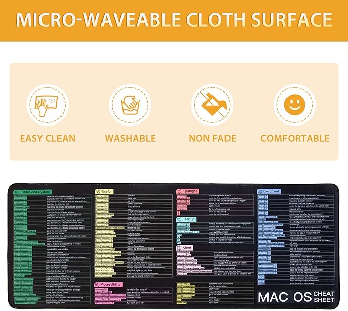 Mac OS Shortcuts Mouse Pad Large Mousepad for MacBook Extended Gaming Pad for Mouse and Keyboard High Definition Printing StitchingWashable Anti Slip (mac)
