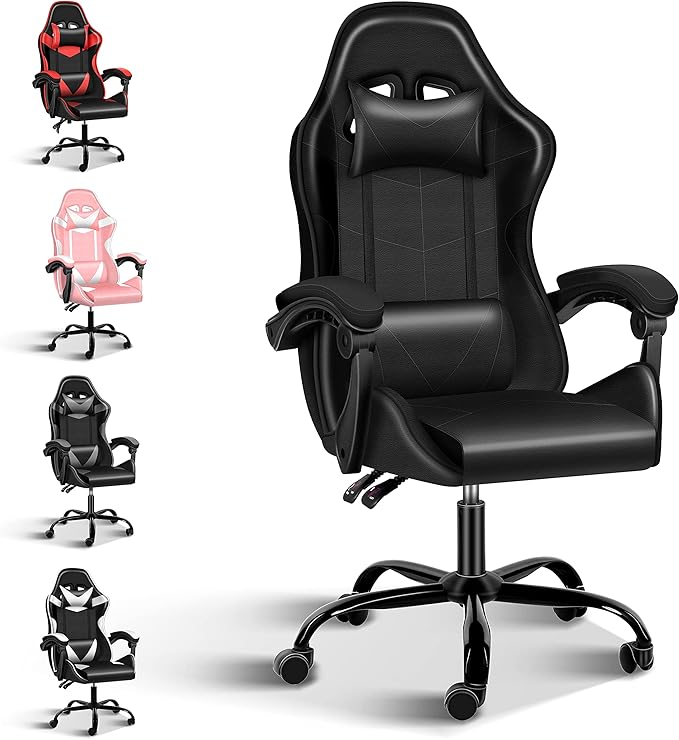 CYJZH Racing Video Backrest and Seat Height Recliner Gaming Office High Back Computer Ergonomic Adjustable Swivel Chair Without footrest Black blp123