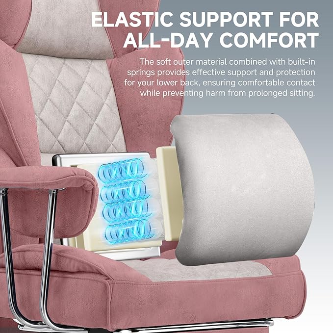 GTPLAYER Gaming ChairOffice Chair with Pocket Spring Lumbar Support Ergonomic Comfortable Wide Office Desk Computer Chair with Outward Fixed Soft Armrests and Footrest (Fabric Pink)