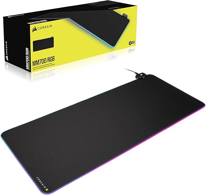 Corsair MM700 RGB Extended Cloth Gaming Mouse Pad - 36.6 x 15.8 - 360° RGB Lighting - Two USB Port Hub - Thick Rubber - Black
