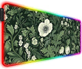 RGB Green Plant Wildflower Gaming Desk Mat Computer Keyboard Large Extended Long Floral LED Mouse Pad for Office and Home XL (W26)