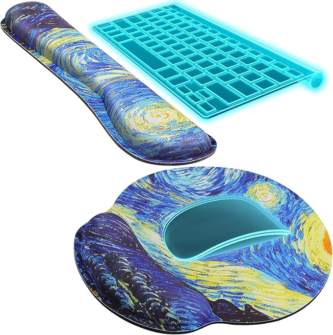KTRIO Ergonomic Keyboard Wrist Rest Memory Foam Mouse Pad with Wrist Rest for Computer Keyboard Mouse Pad Set for Easy Typing &amp Pain Relief for Office &amp Home Starry Night