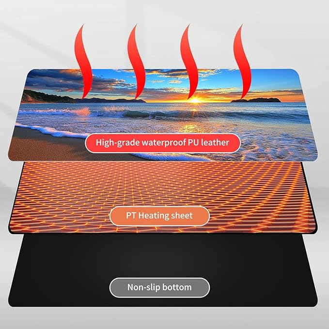 Heated Mouse Pad Hand Warmer Warm Desk Pad Mousepad Desk Mat with 3 Levels Heating and 3 Hours Auto Shut Down 31.5 x 13 inch PU Leather Warmer Keyboard Mat for Gaming Laptop Office Home Sandbeach