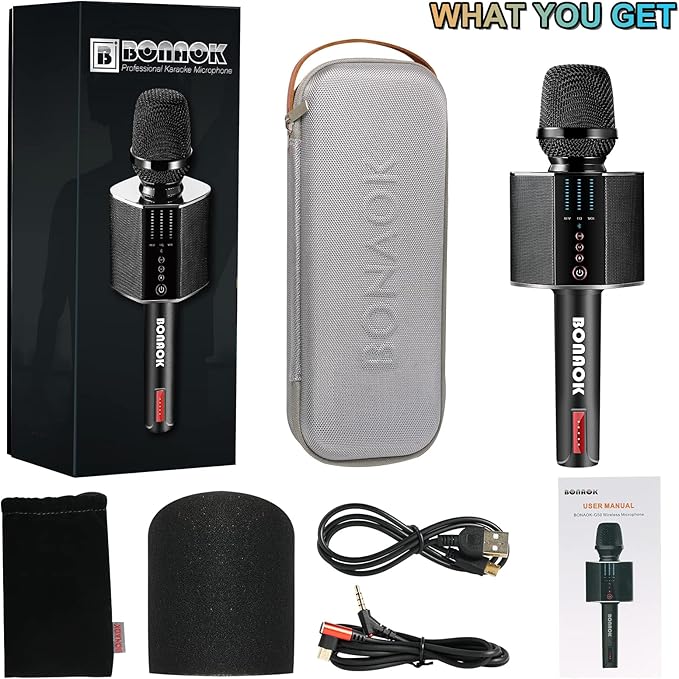 BONAOK Karaoke Microphone Portable Wireless Bluetooth Karaoke Mic for Adults&ampKids Car Home Outdoor Party Karaoke Machine for PC/All Smartphone G50 Black 2025