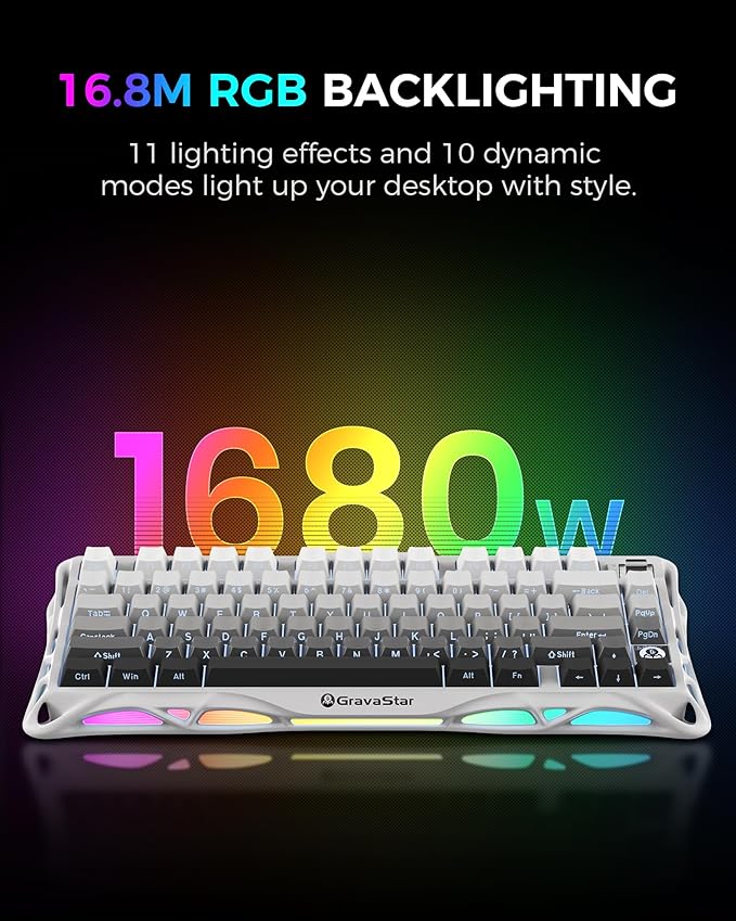 GravaStar Mercury K1 75% Wireless Mechanical Gaming Keyboard Aluminum Alloy Exoskeleton Design Gasket Custom Keyboard Hot-Swap Socket Linear Switches RGB Backlit