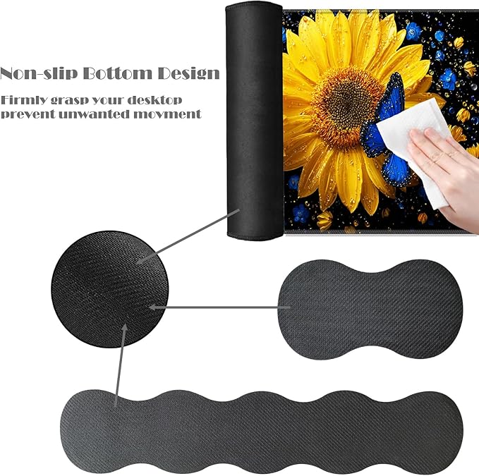 Ergonomic Keyboard Wrist Rest &amp Mouse Pad Wrist Rest SetXL Gaming Desk Mat 31.5x 11.8Non-Slip BaseMemory FoamEasy Typing Pain Relief for Office &amp HomeSunflowers Blue Butterflies