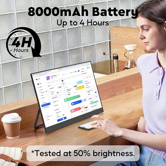 17.3 Wireless Portable Monitor with Built‑in 8000mAh Battery 4H AirPlay &amp Miracast 2.5K QHD 2560x1400 IPS Matte HDR 125% sRGB 500 Nits VESA Auto Rotation for Phone/Tablet USB‑C &amp Mini