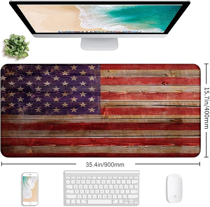 Tree Texture American Flag Computer Mouse Pad Suitable for Home Office and Study Keyboard Mouse Pad 35.4 x 15.7 x 0.12 Inches