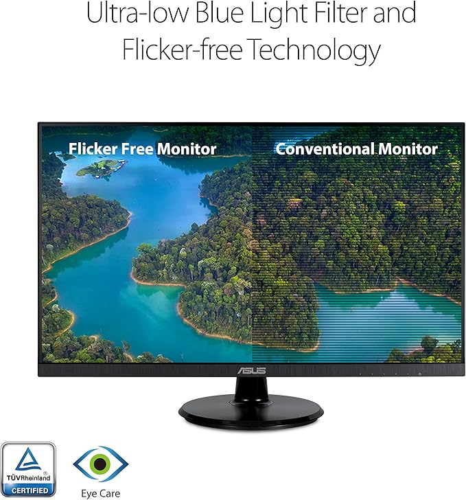 ASUS 27” 1080P Monitor (VA27DQ) - Full HD IPS 75Hz Speakers Adaptive-sync/FreeSync™ Low Blue Light Flicker Free VESA Mountable Frameless HDMI VGA DisplayPort Tilt Adjustable Black