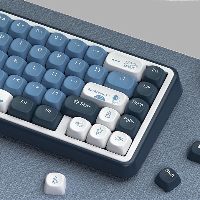 dagaladoo Apollo PBT Keycap SetBlue/Dark Blue/White Custom Keycaps Cute Dye Sublimation Keyboard KeycapsMOA Profile Key caps for 100% 75% 65% 60% TKL US Layout Mechanical Keyboard