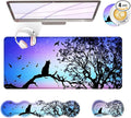 Large Keyboard Mouse Pad Set Extended Mouse Pad+Keyboard Wrist Rest Support Memory Foam Ergonomic Easy Typing 4Pcs (31.5×11.8 in) Desk Pad Set for Office HomeBlack Cat Under Starry Night