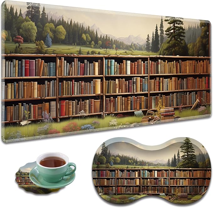 Large Gaming Mouse Pad + Mouse Wrist Rest Pad + Coaster Combination 31.5 x 11.8 Durable Non-Slip Extension Table Mat Suitable for Office and Home Books