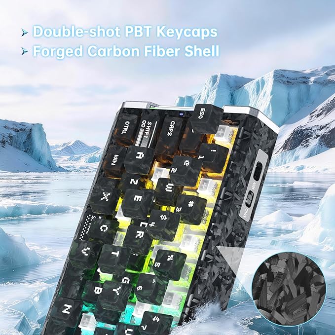 ATTACK SHARK R68 HE Carbon Fiber 8000Hz Rapid Trigger Keyboard 0.005mm RT Accuracy 68 Keys Wired Gaming Keyboard with Magnetic Switch Adjustable Actuation Snap Tap RGB Lighting for PC/Mac Ink