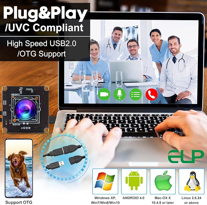 ELP 1080P 120fps USB Fisheye Camera Module for Computer 12MP PC Camera Wide Angle Web Camera for Desktop Computer Industrial Embedded USB Security Camera Mini Lightburn Camera for Raspberry Pi
