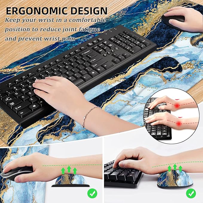 LATEEFAH Large Mouse Pad and Keyboard Wrist Rest Desk Pad for Keyboard and Mouse Extended Gaming Mouse Pad with Wrist Support Waterproof Non-Slip Desk Mouse Mat for Office Home
