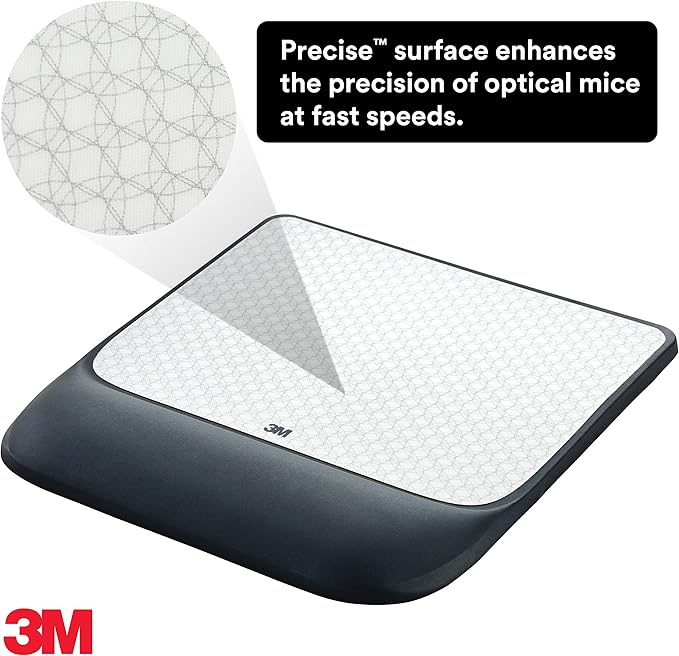 3M Precise Mouse Pad with Gel Wrist Rest Soothing 3M Gel Technology and Satin Smooth Cover for All Day Comfort Optical Mouse Performance and Battery Saving Design (MW85B) Extended Black
