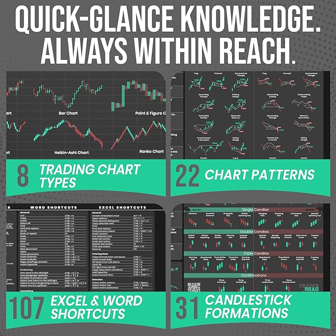 Premium Stock Market Day Trader Trading Mouse Pad - Candlestick Chart Patterns Cheat Sheet - Large 4mm Thick Desk Mat 31.5x15.5 - Word &amp Excel Shortcuts - TraderBragStock