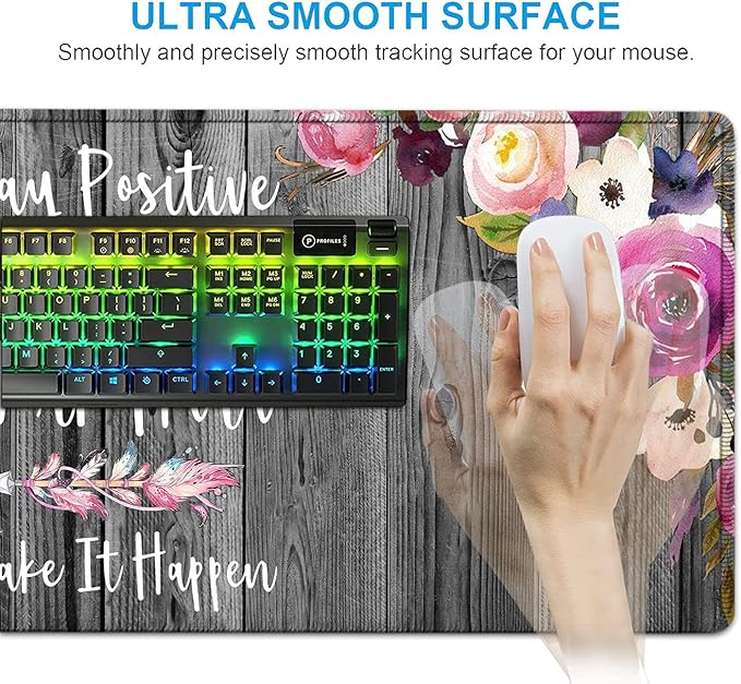 Office Desk PadLarge Mouse PadLaptop Desk Table Protector Writing Mat Ergonomic Extended Black Mouse Pad Memory Foam Keyboard Wrist Rest Support Set Inspirational Work Hard and Flowers Desk Mat