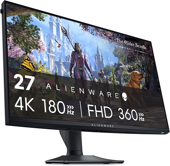 Alienware 27 4K Dual-Resolution Gaming Monitor - AW2725QF - 4K at 180Hz and FHD at 360Hz 0.5ms GTG 1ms GTG (Extreme Mode) VESA AdaptiveSync NVIDIA G-SYNC Compatible HDMI/DP/USB 3.2 Gen1 - Black